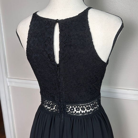 BCX Black Lace Mini Dress Stretchy A-Line w/ Crochet Waist Feminine Minimalist - Picture 10 of 15